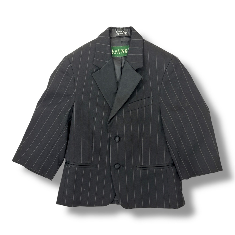 Lauren Ralph Lauren Boys Black Pinstripe Wool‎ Blazer Suit Jacket Size 3 EUC